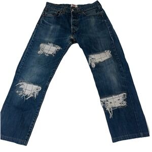 Levi's 501 Straight Leg Jeans Button-Fly Distressed Ripped Patched Size 31X34